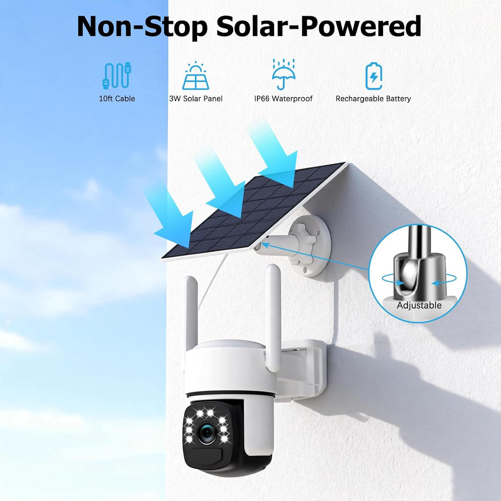 Solar Security Cameras Wireless Outdoor, 4 Cam-Kit, 4MP Home Security System with Color Night Vision, 2.4G & 5G WiFi, 360° Pan & Tilt, 32GB Local Storage, No Subscription, Motion Detection, Spotlight