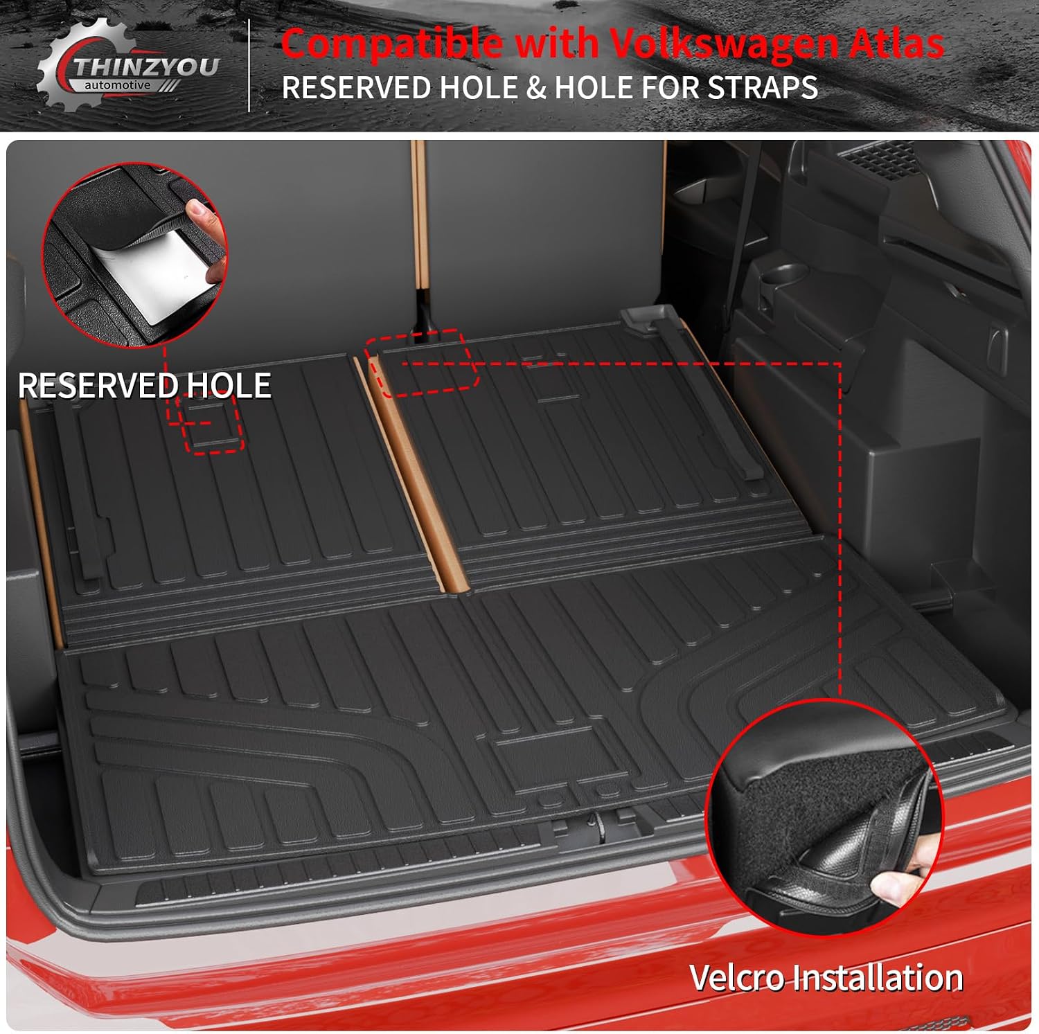 Floor Mats Compatible with 2018-2025 2026 Volkswagen Atlas (NOT for Cross Sport) Cargo Mat Cargo Liner Back Seat Cover 2024 VW Atlas Accessories (Trunk Mat with Backrest Mat+Floor Mats)