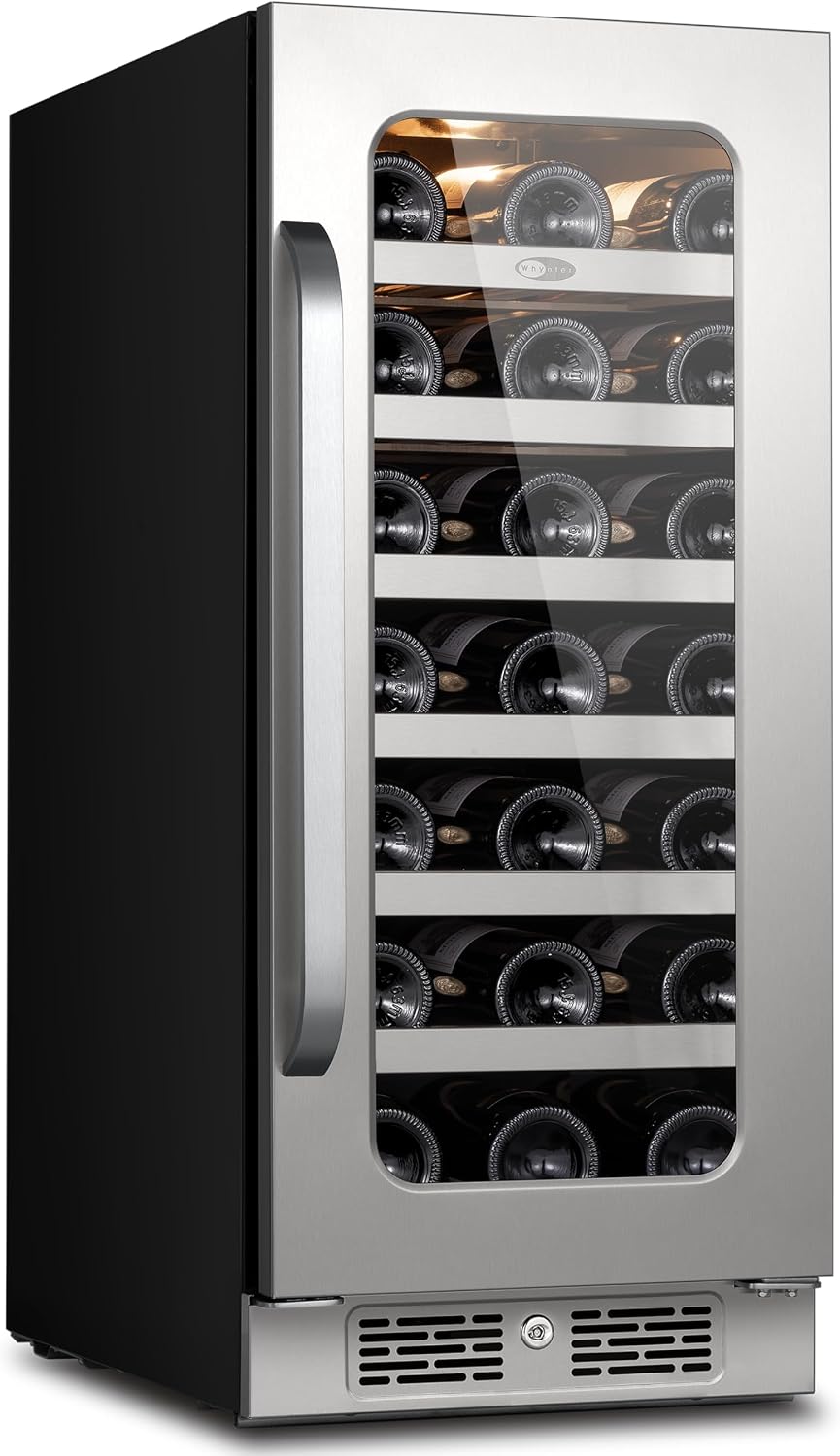 Whynter 33 Bottle Wine Fridge, 15 Inch Wine Cooler Refrigerator Glass Door, 40-65°F Digital Temperature Control, 3 LED Under Counter Built-in or Freestanding for Home Bar Kitchen Office 3.0 cu.ft