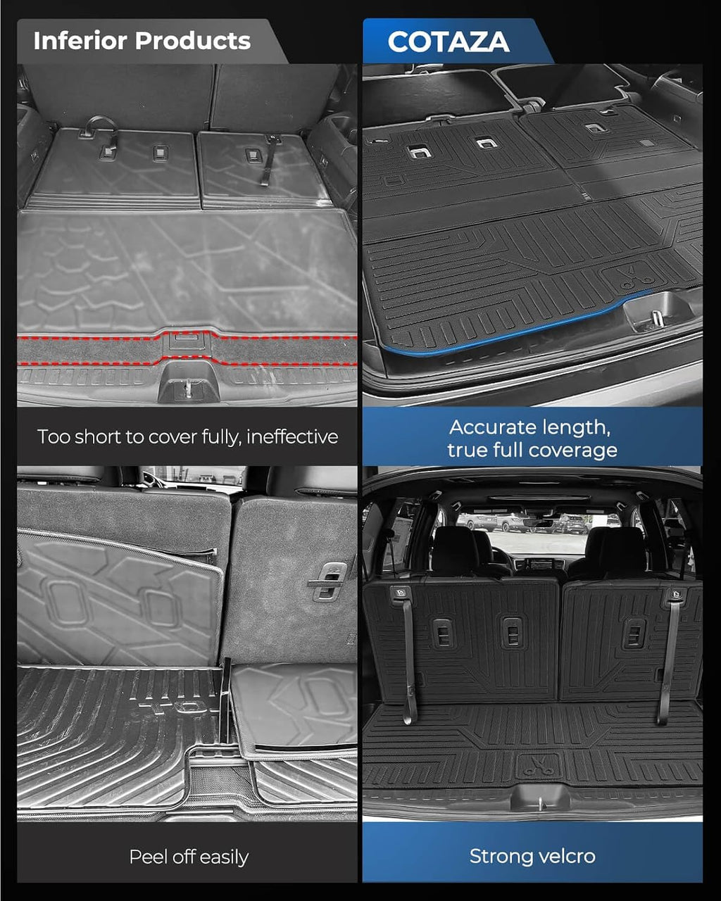 Car Floor Mats for Honda Pilot 2016-2022 8 Seats (No Elite Models), Accessories for Honda Pilot 2016-2022, All Weather Black Rubber Liners for Cars, Custom Fit Trunk Mat Back Seat Cover, 4PCS