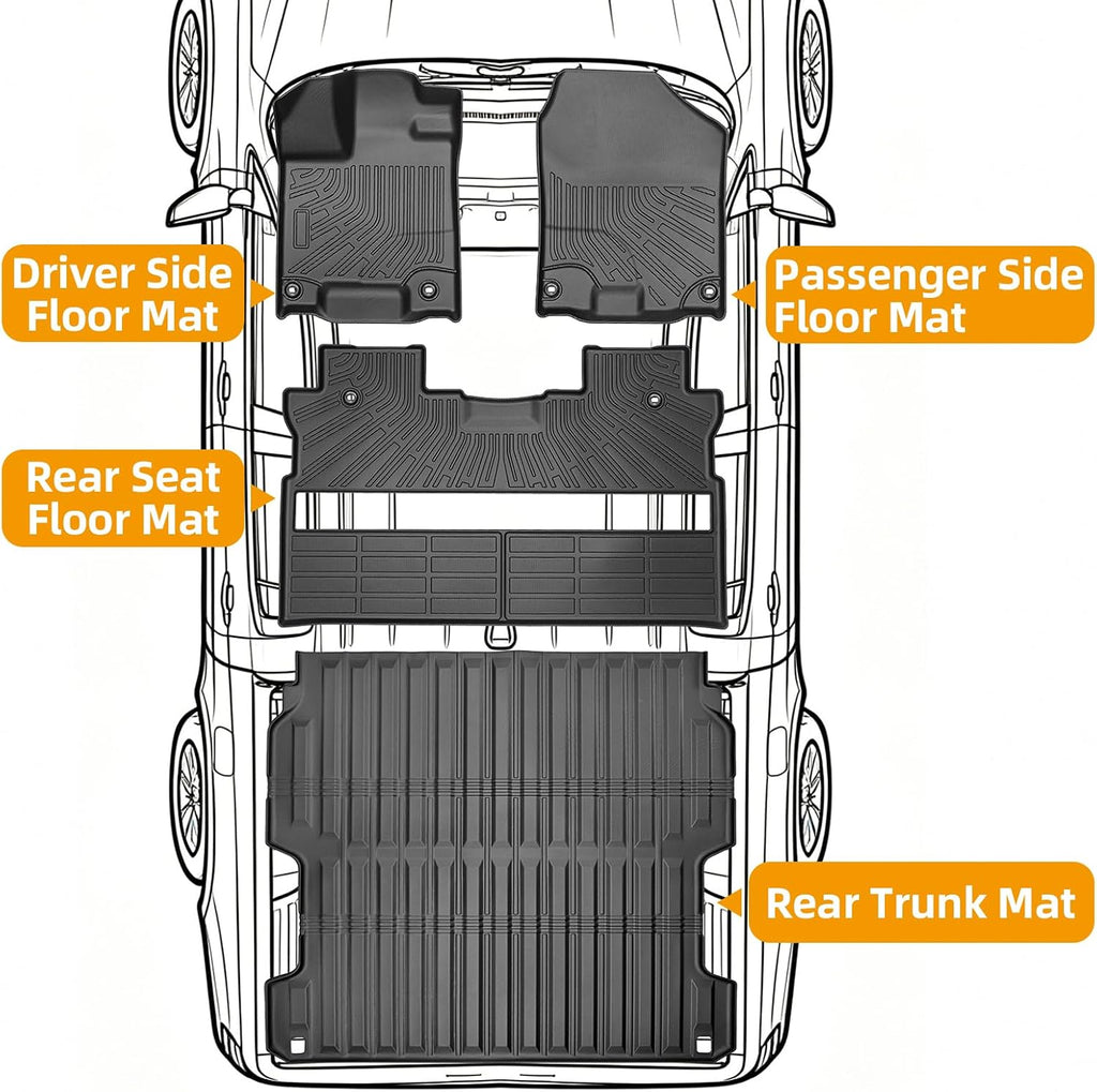 Floor Mats for Honda Ridgeline 2017 2018-2026, TPE Ridgeline Sport,RTL,Trail Sport,Black Edition, RTL-E Floor Mats, Non-Slip Waterproof Summer Winter 1st & 2nd Row & Bed Liners