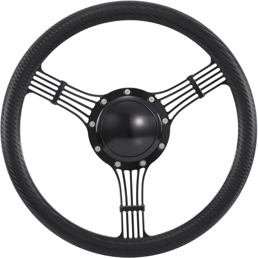 14'' Billet Banjo Half Wrap Steering Wheel with 9 Bolts 2'' Dish and Horn Button (Carbon Vinyl)