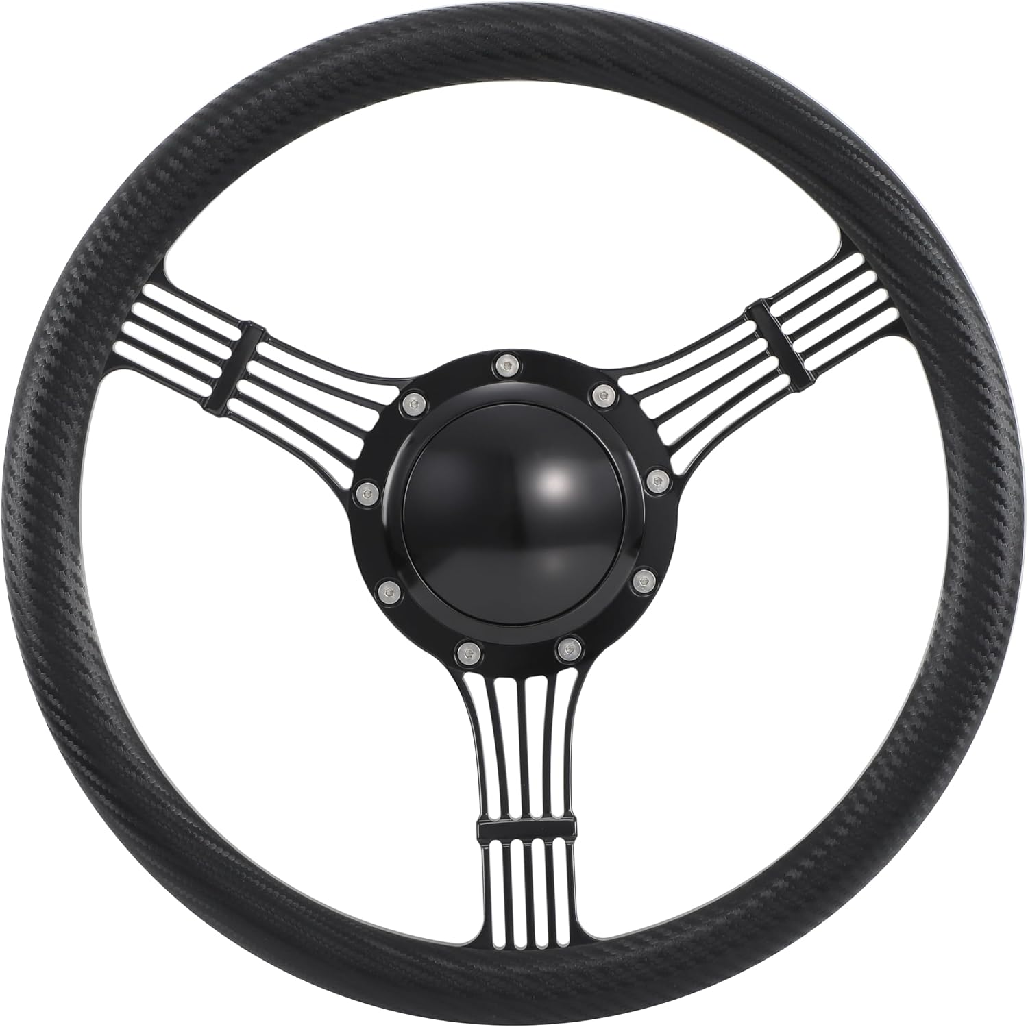 14'' Billet Banjo Half Wrap Steering Wheel with 9 Bolts 2'' Dish and Horn Button (Carbon Vinyl)