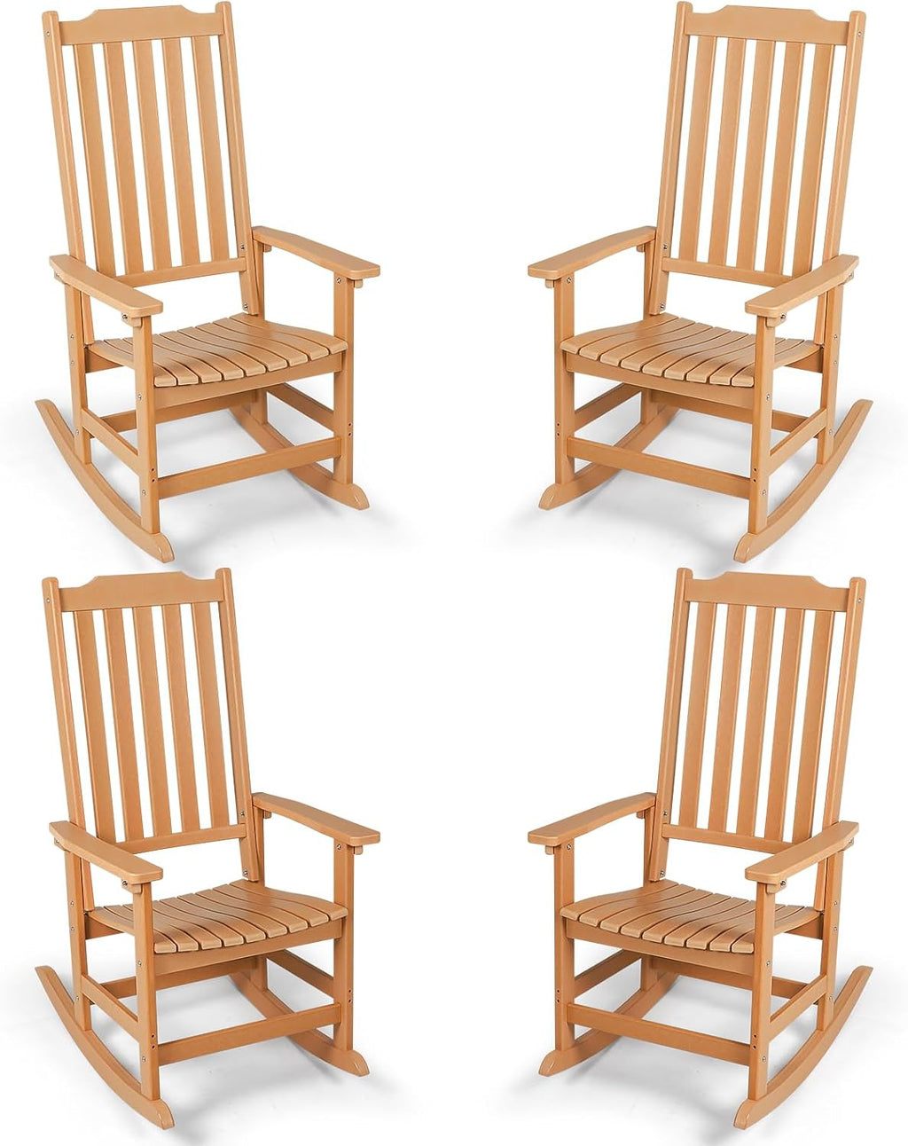 Outdoor Rocking Chairs Set of 4, Oversized All Weather High Back Porch Rocker, Patio Rockers for Outside