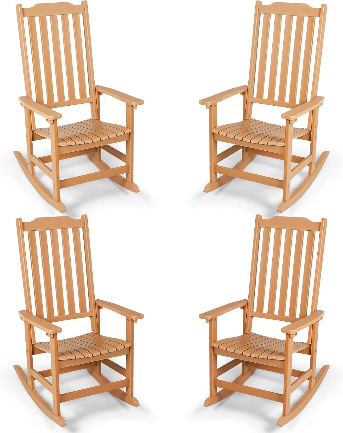 Outdoor Rocking Chairs Set of 4, Oversized All Weather High Back Porch Rocker, Patio Rockers for Outside