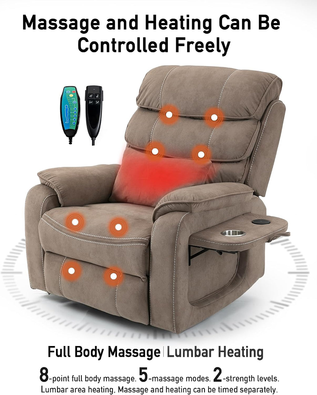 Power Lift Lazy Boy Recliner Chair, 2 Motor Flat Recliner, Nursing Lift Chair with Massage and Lumbar Heating, Adult Power Recliner with Side Pockets, Folding Table, Remote Control