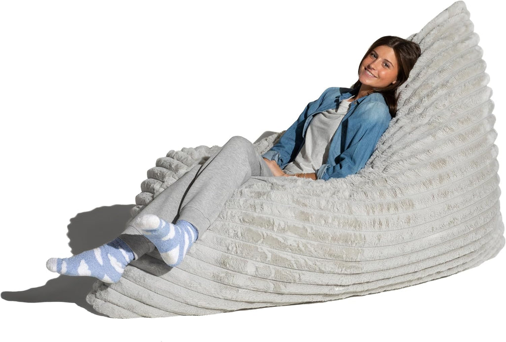 Pillow Saxx Bean Bag Rocking Chair - Elegant Oversized Rocker with Modern Wood Frame, Mondo Fur Grey