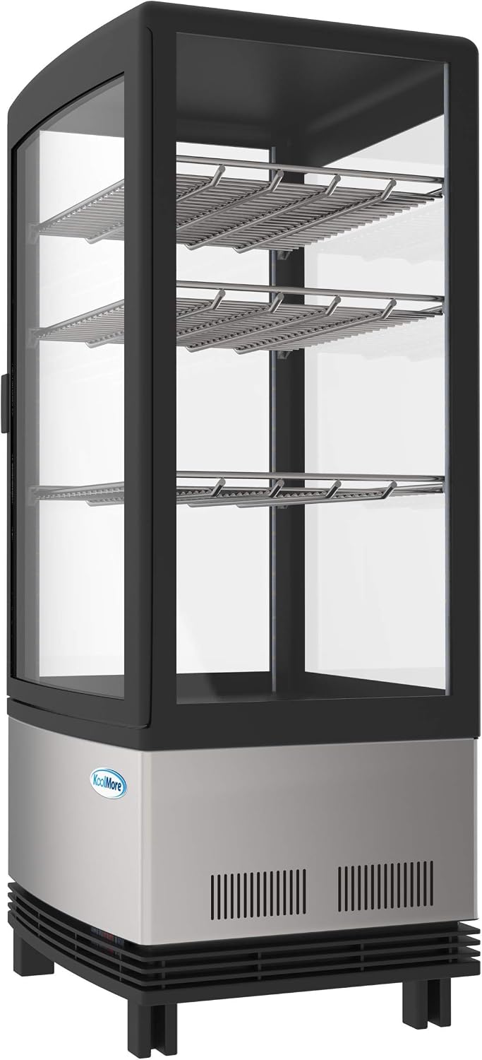 KoolMore Countertop Refrigerator Display Case Commercial Beverage Cooler with LED lighting - 3 cu. ft Capacity, Stainless Steel (CDCU-3C-SS)