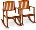VINGLI Patio Rocking Chair with Cushion, Wood Rocking Bench with Comfortable Backrest, Outdoor Wooden Rocker Support 450 LBS for Indoors & Outdoors, Teak(2 PCS)