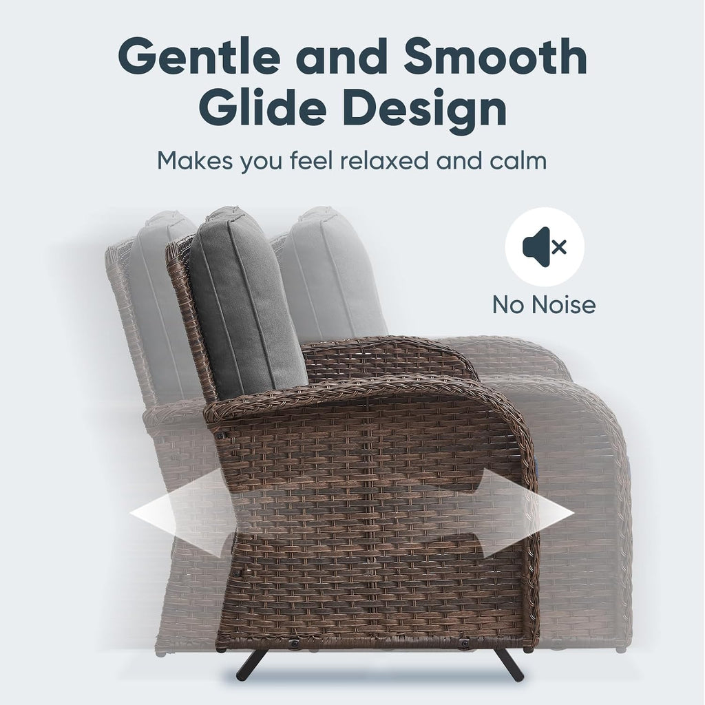 Belord 6 Pieces Outdoor Patio Furniture Set with Wicker Rocking Chairs, Rattan Patio Conversation Set with Glider Loveseat Ottomans and Side Table Brown/Grey