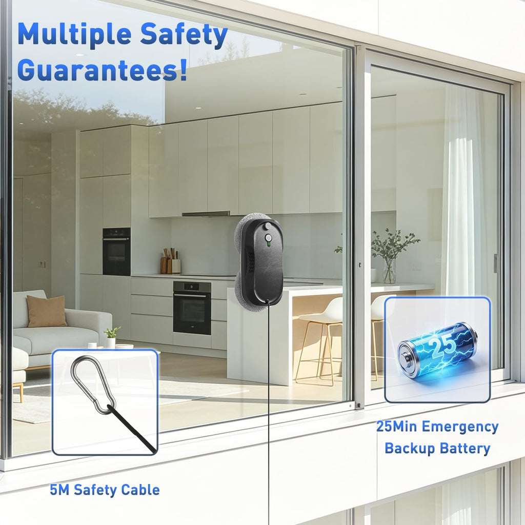 KKI Window Cleaning Robot, Upgrade Window Cleaner Robot, Auto Spray, Max 3200pa,3 Cleaning Modes & Edge Detection, Remote Control for High-Rise Windows, Glass Door,5Sets Cloths