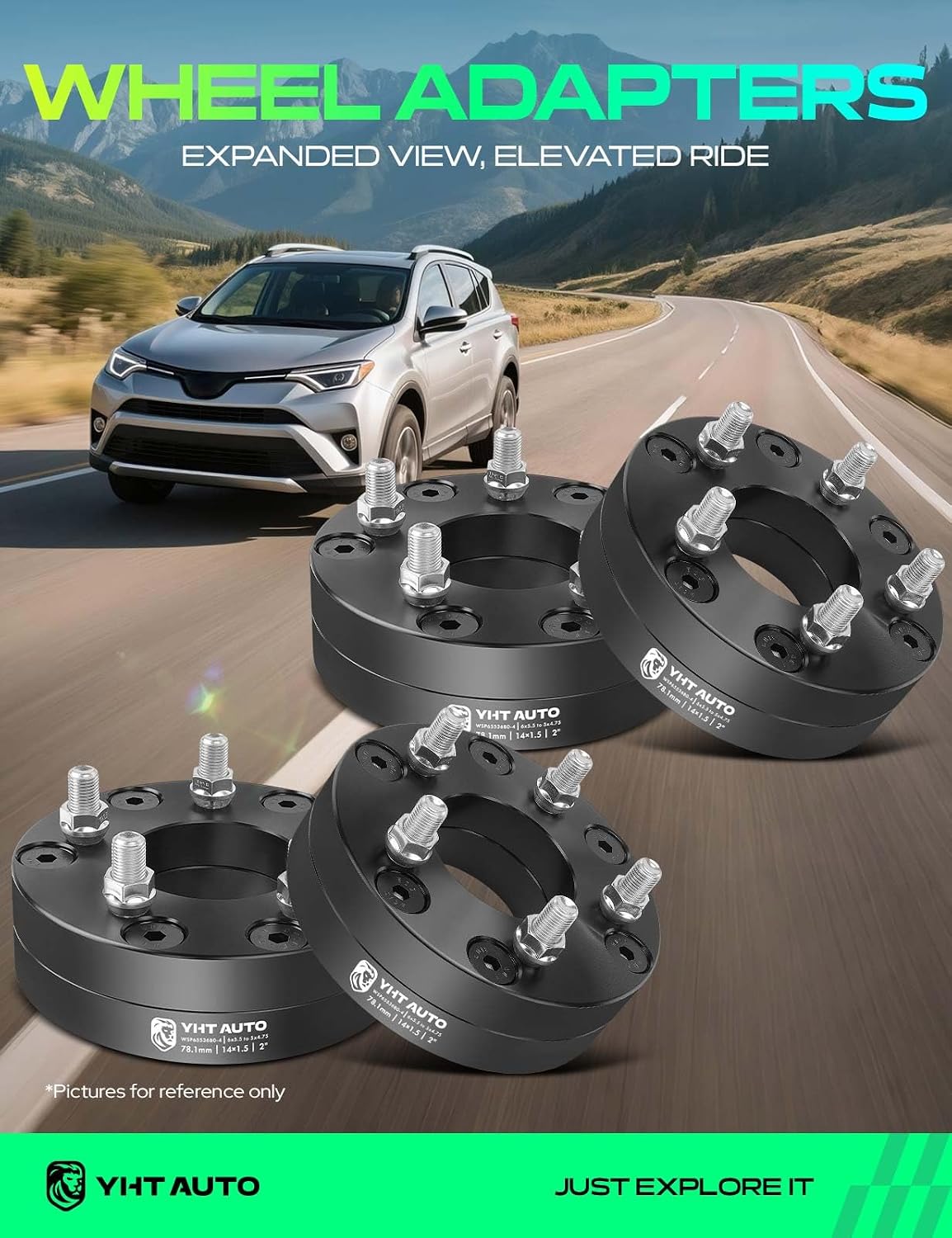 YHTAUTO 6x5.5 to 5x4.75 Wheel Adapters 2' Compatible with Chevrolet Cadillac GMC Ram Models: Silverado Yukon, Tire Spacers w/M14x1.5 & 12.9 Grade Studs, 78.1mm Center Bore 4PCS Black