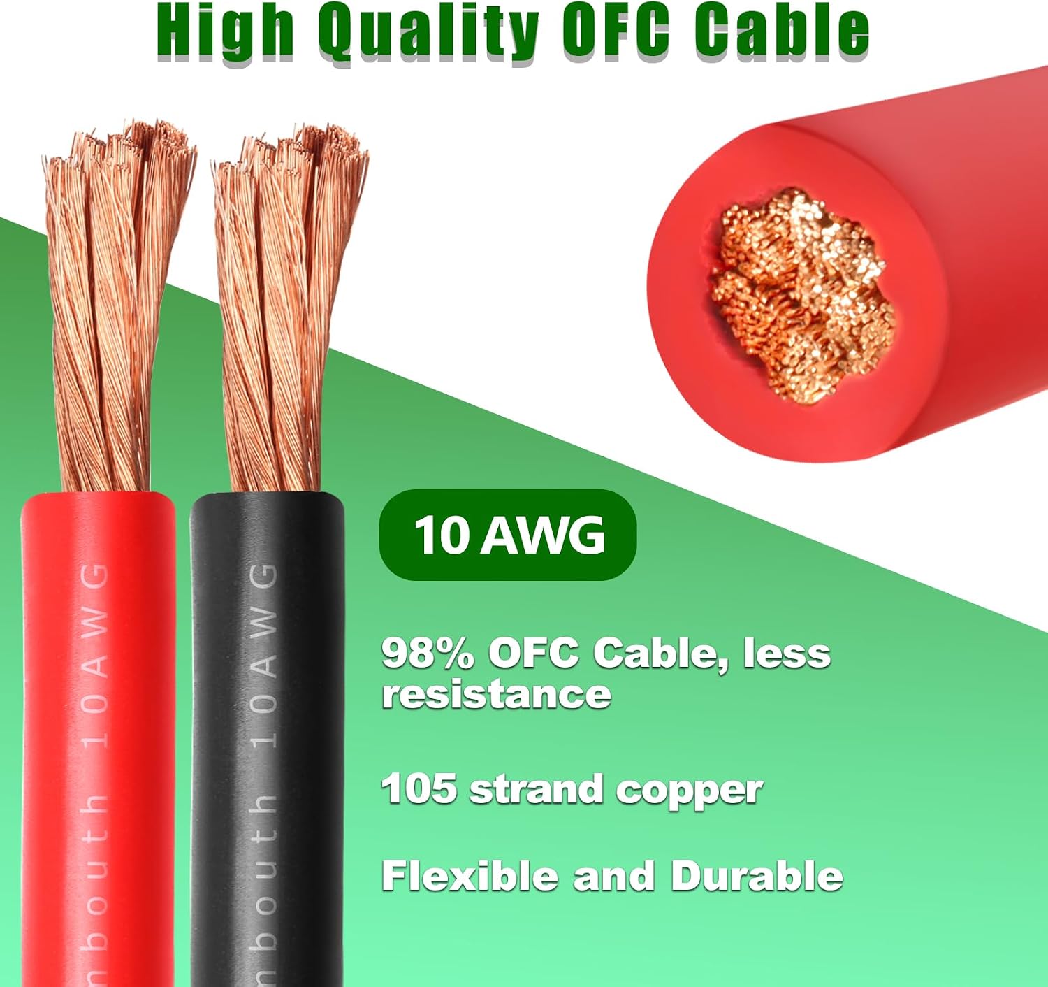 10 Gauge Battery Cable Copper Wire, 100FT Red+100FT Black 10 AWG Welding Cable Standard USA OFC Wire for Automotive, Battery, Solar, Marine and Generator