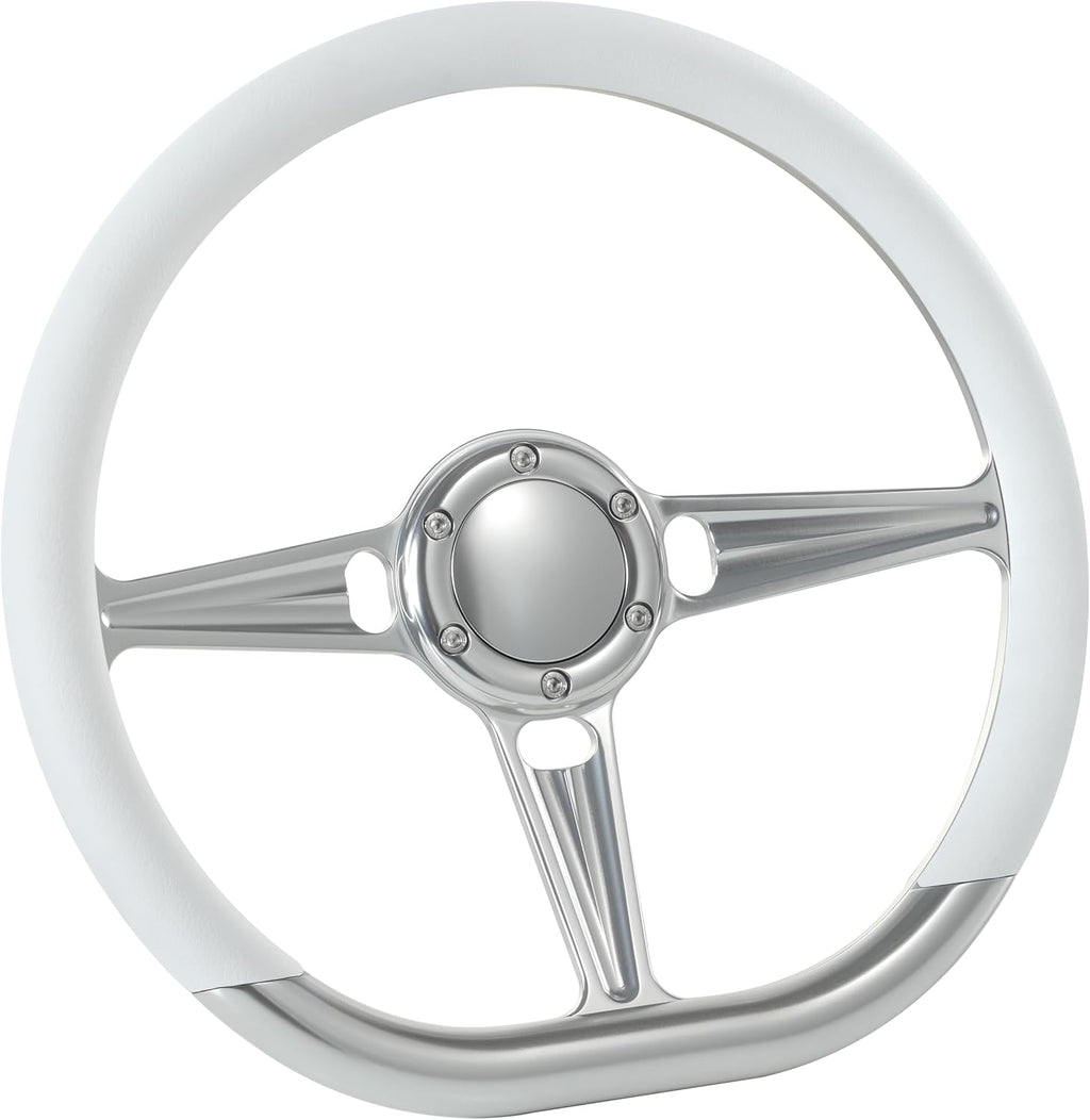14' Satin Billet Steering Wheel with Half Wrap and Horn Button (White)