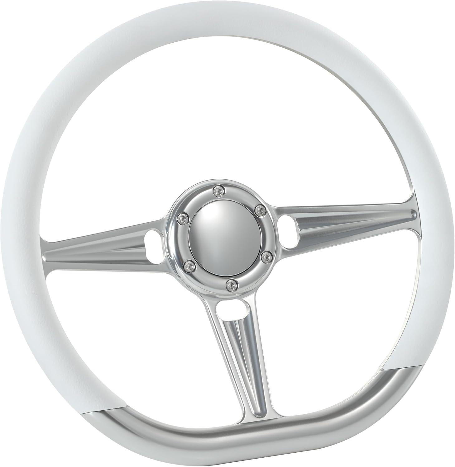 14' Satin Billet Steering Wheel with Half Wrap and Horn Button (White)