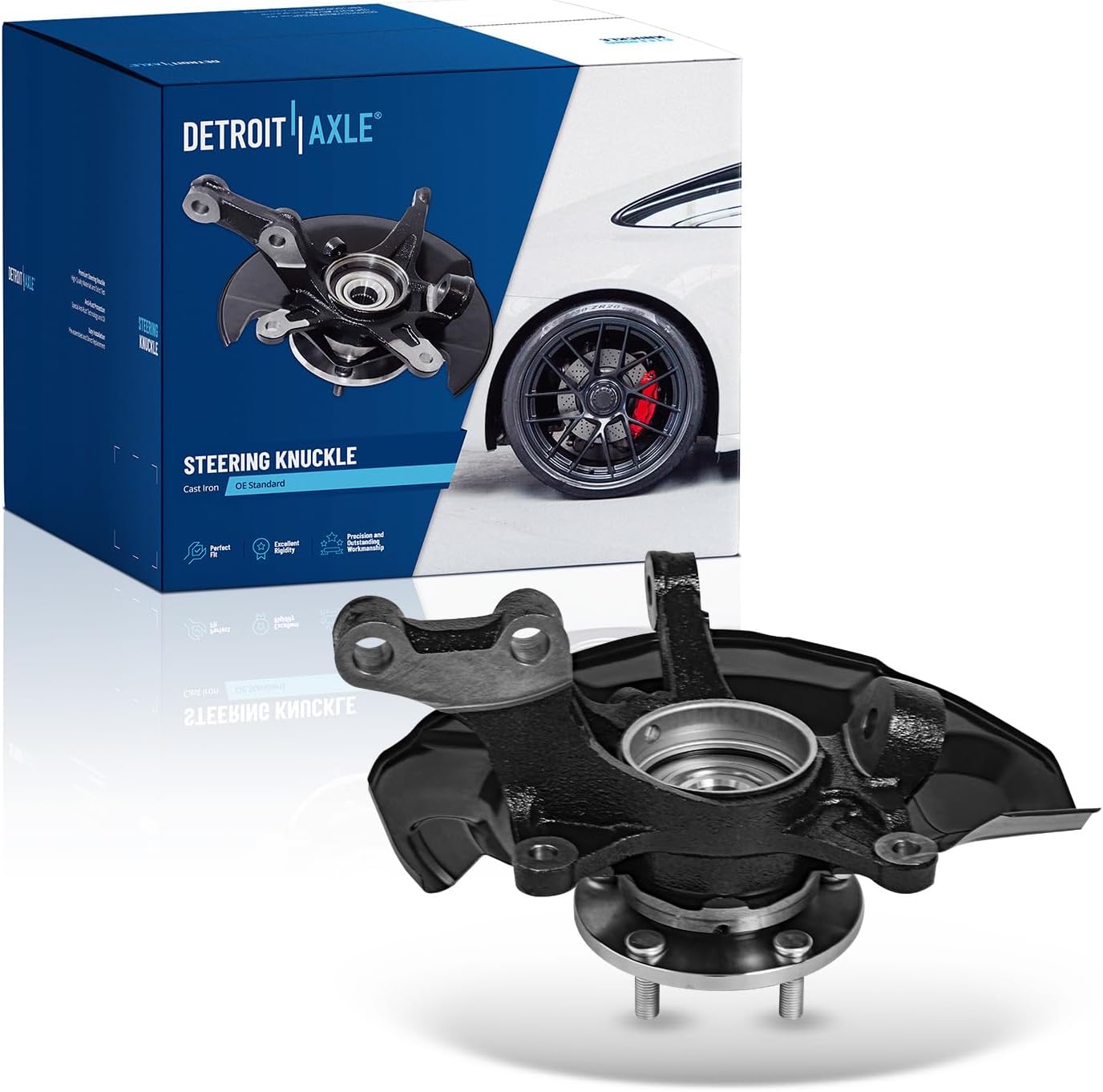 Detroit Axle - FWD Front Right Steering Knuckle for 04-07 Toyota Highlander 3.3L, Passenger Side Steering Knuckle & Wheel Bearing Hub Assembly 2004 2005 2006 2007 Replacement