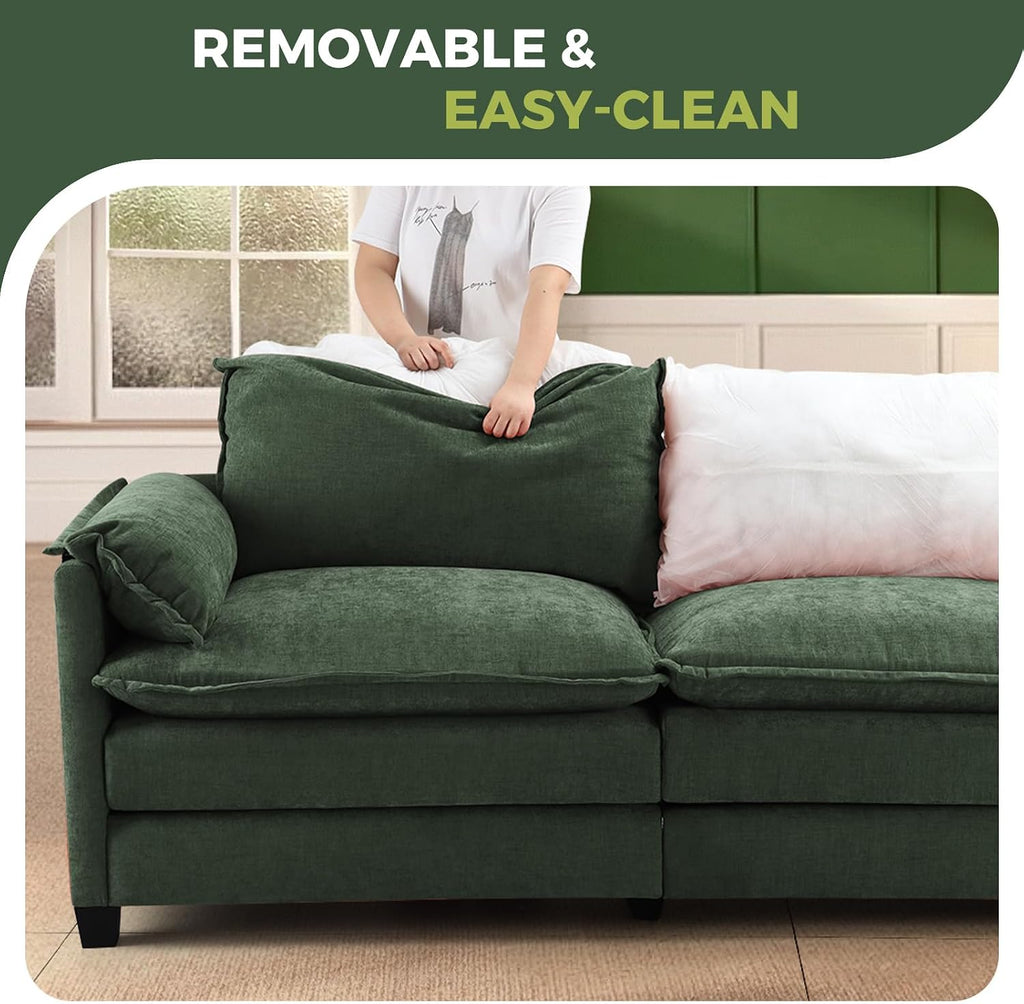 ELUCHANG 116' Luxury Modular Sectional Sofa, Comfy Deep Seat Cloud Couch, Sleeper Sofa Bed, 6 Seat Modern Couch with Removable Cover for Living Room, Apartment, DIY Combination, Chenille Green