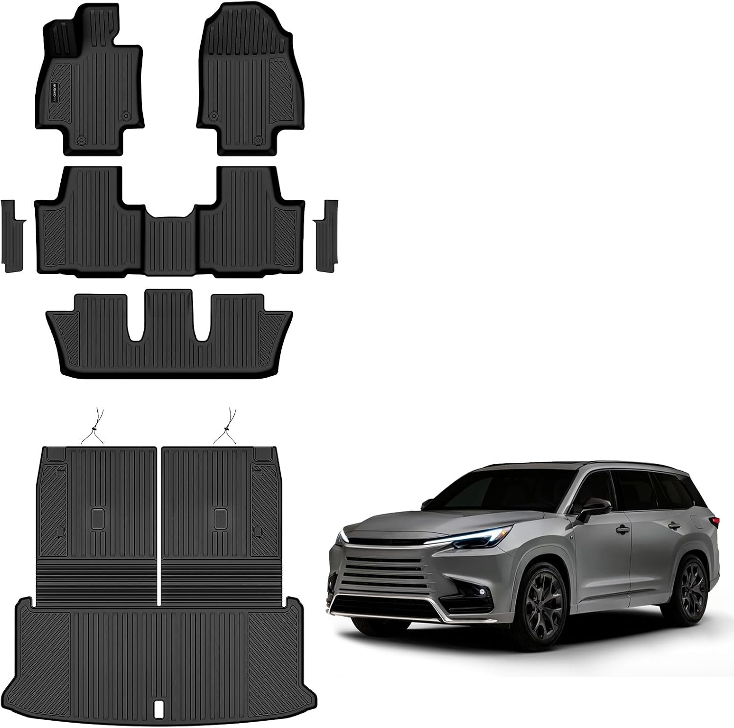 Auxko All Weather Floor Mats Cargo Mat with Backrest Mat Rear Door Sill Protector for Lexus TX350 TX350h TX350h+ 2026 2025 2024 6-Seater TPE Liners All Season Accessories