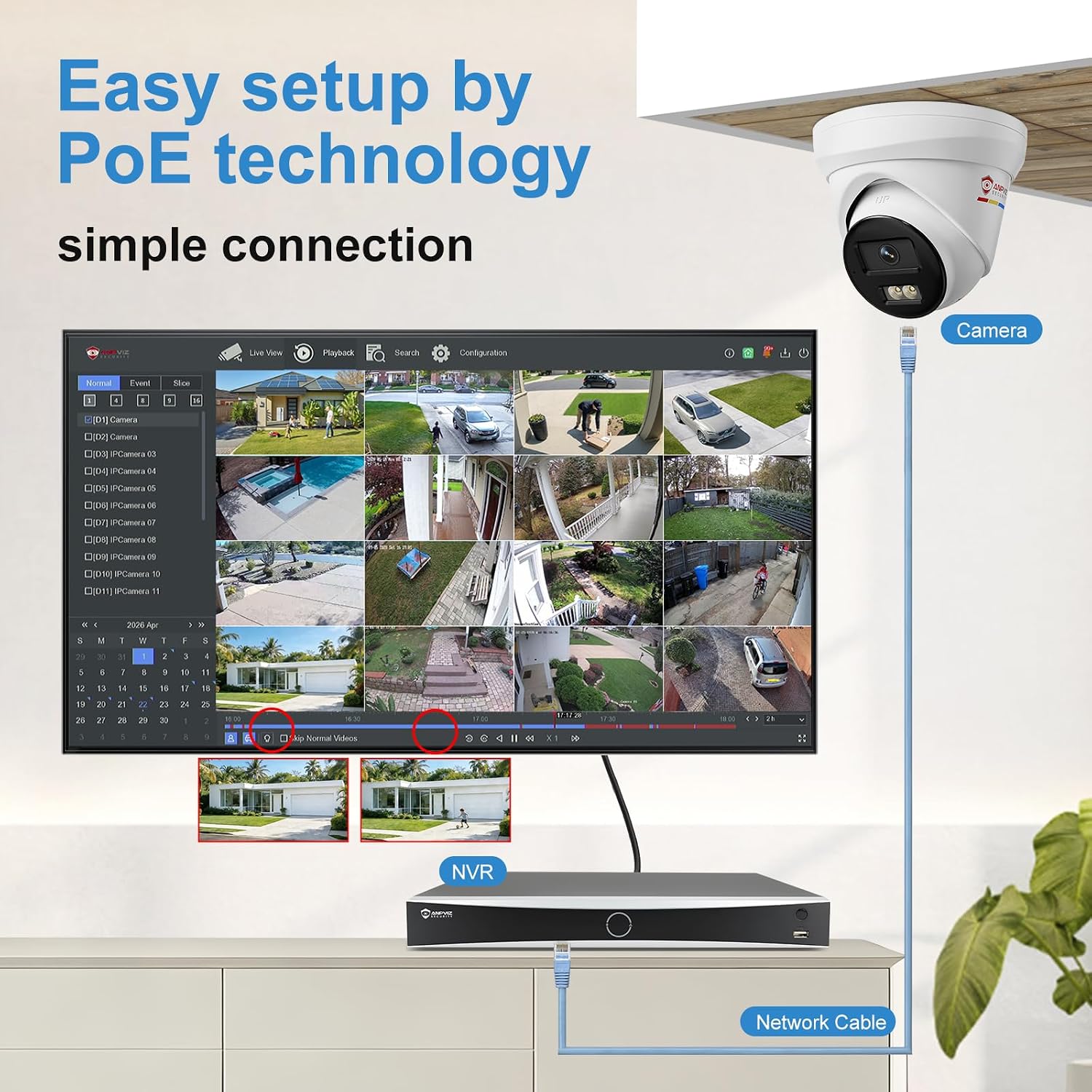 Anpviz 12MP 32CH PoE NVR, 16 Ports H.265+ Network Video Recorder, Supports 12MP PoE IP Cameras, 2 SATA up to 32TB HDD (No HDD), 24/7 Recording for Home Security Camera System NVR7632K2-16P (H Series)