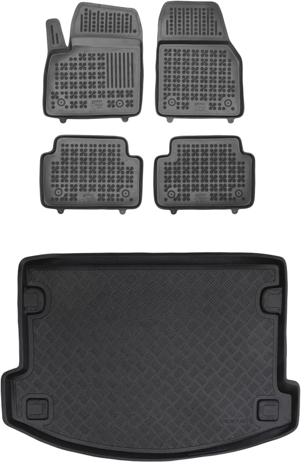 Rezaw-Plast Floor Mats & Trunk Liner for Jaguar E-Pace 2018 2019 2020 2021 2022 2023 2024 2025 Rubber Car Mats PE Cargo Mat Custom Fit Raised Edge All Season Black