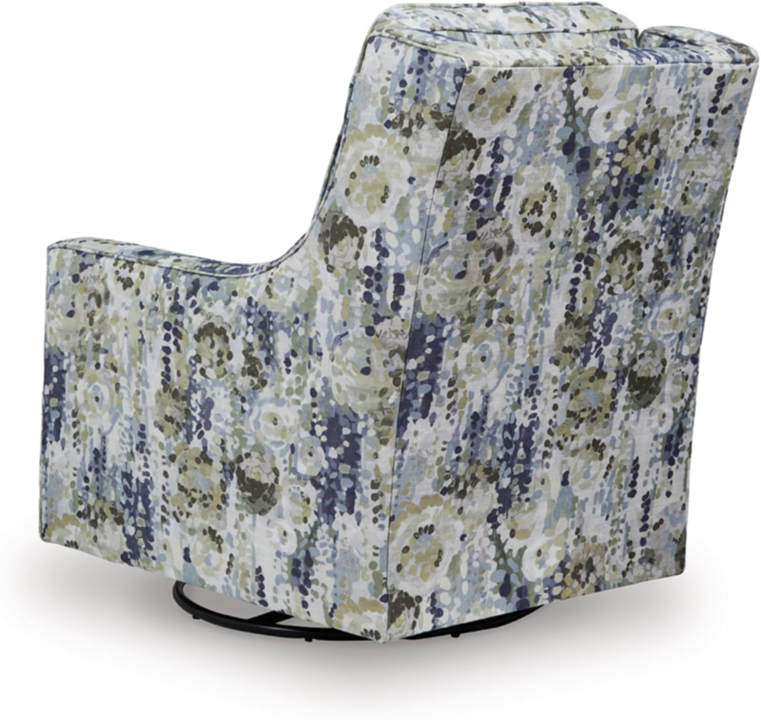 Signature Design by Ashley Dustinford Contemporary Abstract Floral Swivel Glider Accent Chair with Reversible Cushions, Blue & Green