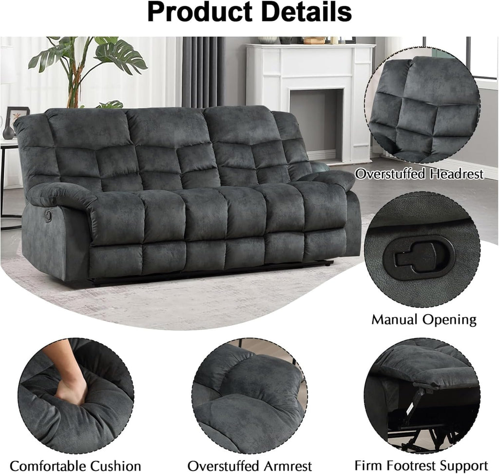 CANMOV Manual Reclining Sofa Set, 3 Pieces Recliner Sofa Set, Manual Recliner Chair, Reclining Loveseat and 3-Seat Sofa for Living Room, 3 Pieces Furniture Set, Grey (1+2+3)