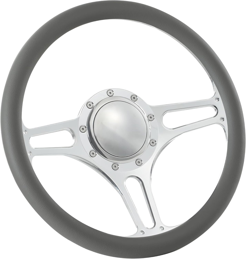 14'' Billet Half Wrap 9 Bolts Steering Wheel with 2'' Dish and Horn Button (Light Grey)