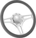 14'' Billet Half Wrap 9 Bolts Steering Wheel with 2'' Dish and Horn Button (Light Grey)