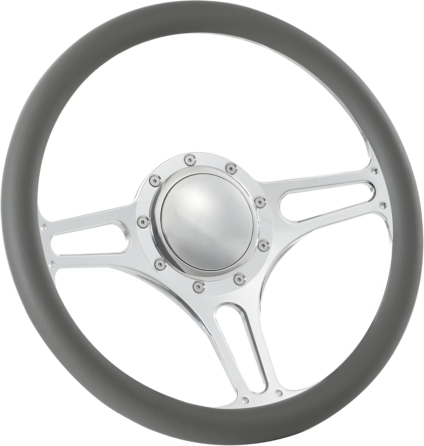 14'' Billet Half Wrap 9 Bolts Steering Wheel with 2'' Dish and Horn Button (Light Grey)