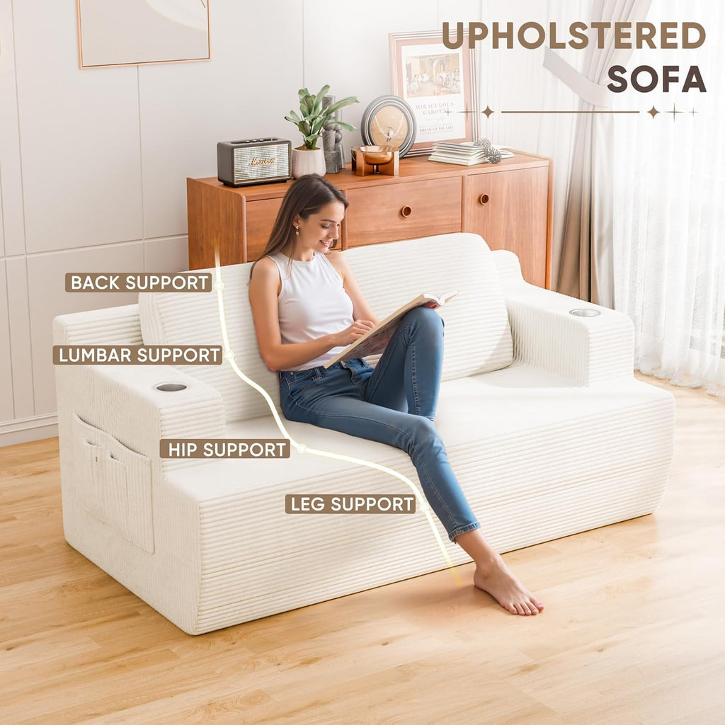 Homall 67' Cloud Couch Sofa 2 Seater Comfy Upholstered Loveseat Floor Sofa with High Density Memory Foam, No Assembly Required, Boneless Couch for Bedroom Living Room (White, Loveseat)
