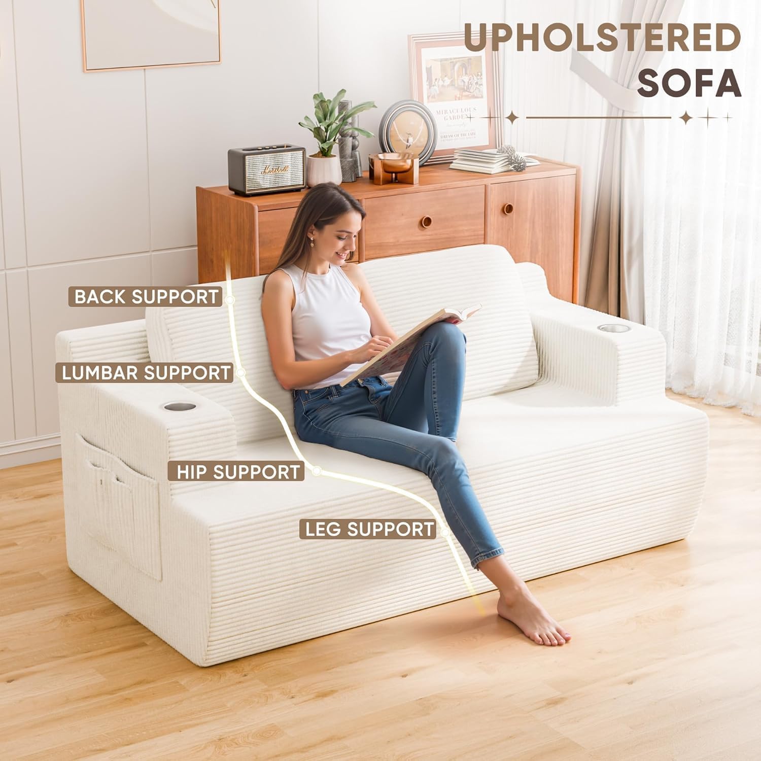 Homall 67' Cloud Couch Sofa 2 Seater Comfy Upholstered Loveseat Floor Sofa with High Density Memory Foam, No Assembly Required, Boneless Couch for Bedroom Living Room (White, Loveseat)