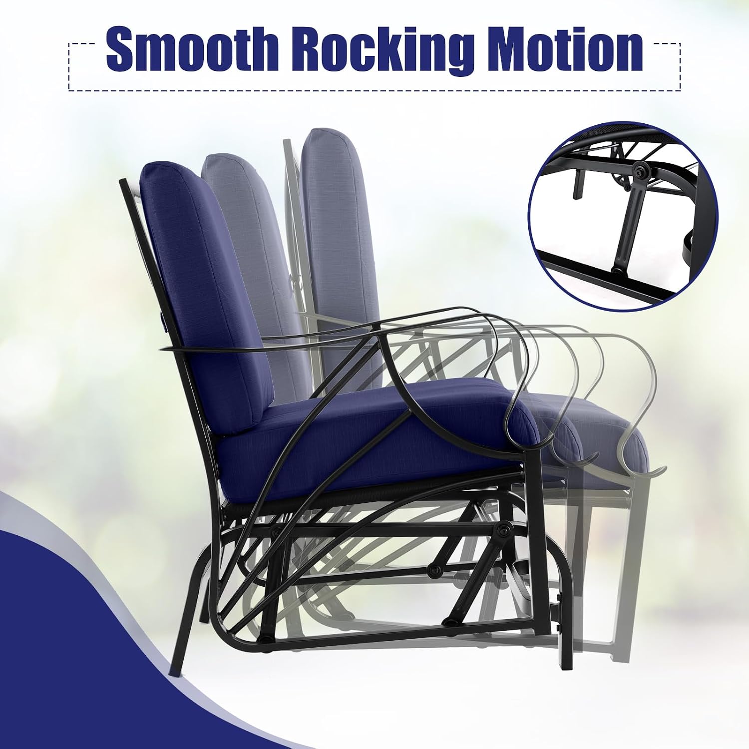 Giantex 2-Pack Outdoor Glider, Patio Rocking Chair with Thick Cushion, Sturdy Metal Frame, Curved Armrest, Ergonomic Design, Single-Person Glider Chair for Garden, Yard, Porch Rocker, Navy
