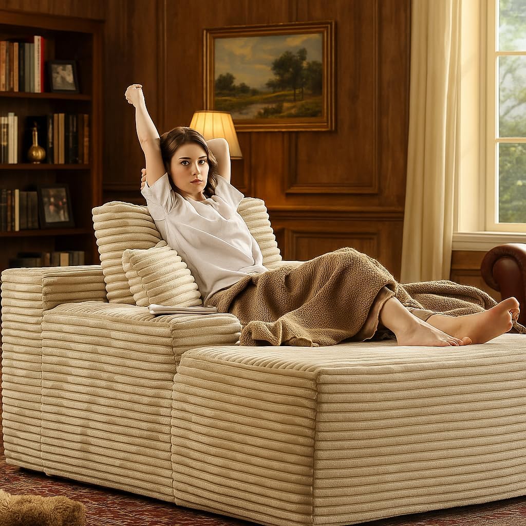 COMHOMA 105'Modular Sectional Sofa with Deep Seat,Cloud Upholstered L-Shape Couch Wide Arms Corduroy Fabric High-Density Foam Chaise Lounge for Living Room No Assembly Required