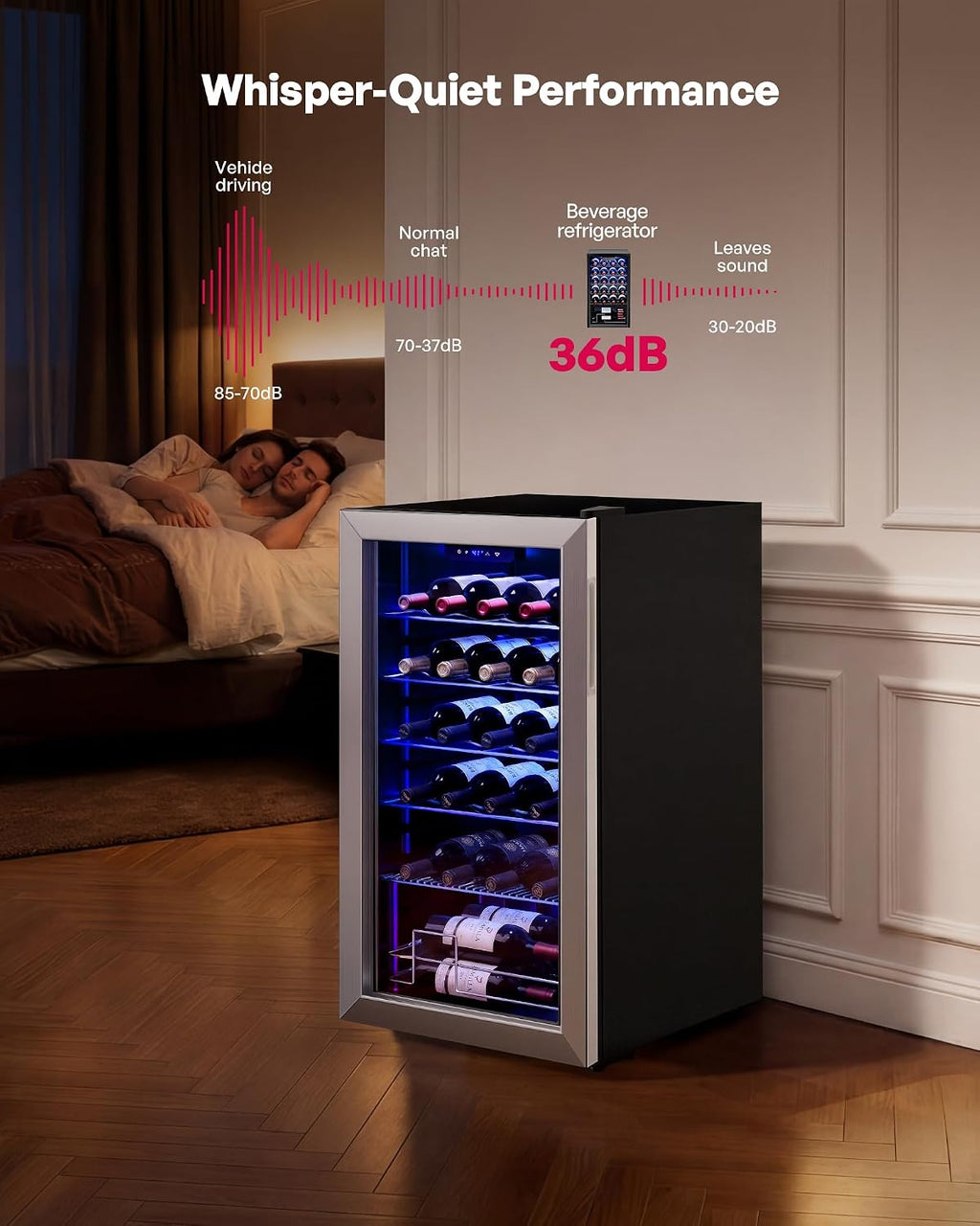 Icyglee 25 Bottle Compressor Wine Cooler Refrigerator, Freestanding Wine Cellar, 41-64°F Adjustable Temperature, Double-layer Glass Door, for Home Bar, Red and White Wine, Silver