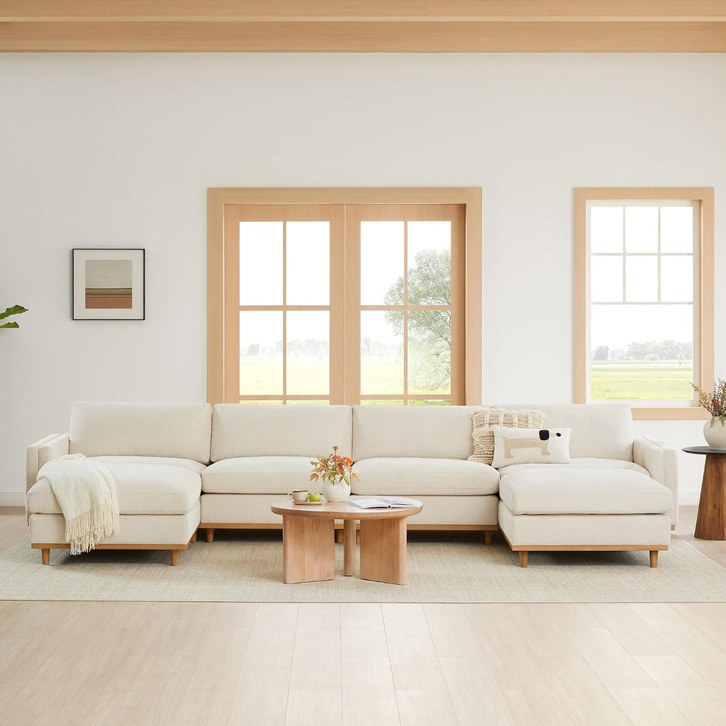 CHITA Super Large Luxury U Shape Convertible Sectional Modular Sofa, Down Filled Modern Sofa, Deep Seat Cloud Couch, 153 inch Width, 6 Seat Couch with Chaise, 2 Ottomans, Solid Wood Leg, Linen