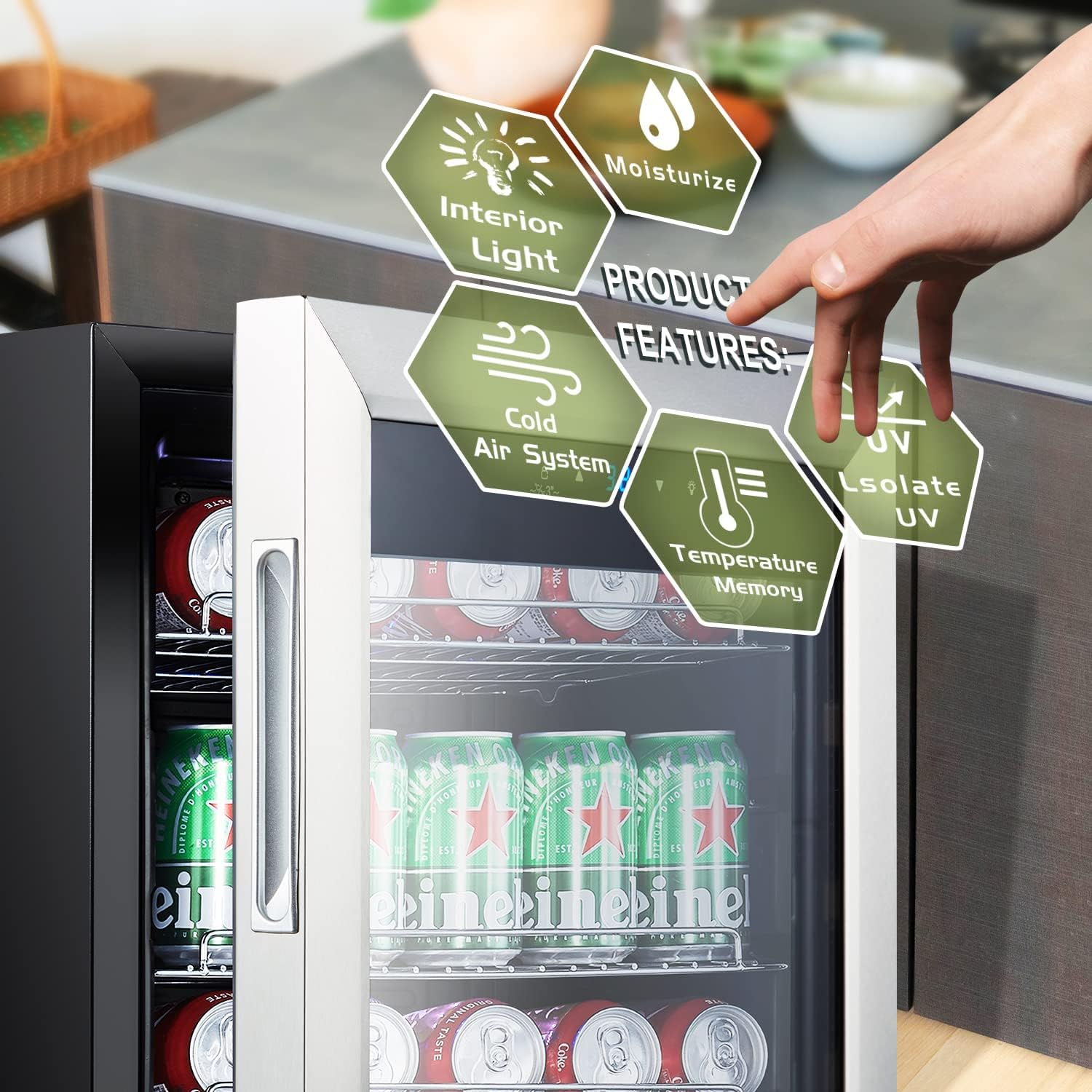 Kalamera Mini Beverage Refrigerator Freestanding- 120 Cans Capacity Beverage Cooler- for Soda, Water, Beer or Wine - for Kitchen or Bar with White Interior Light