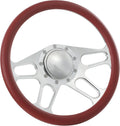 14'' Billet 4-slot Half Wrap 9 Bolts Steering Wheel with 2'' Dish and Horn Button Compatible with Chevy, Ford, GM (Burgundy)
