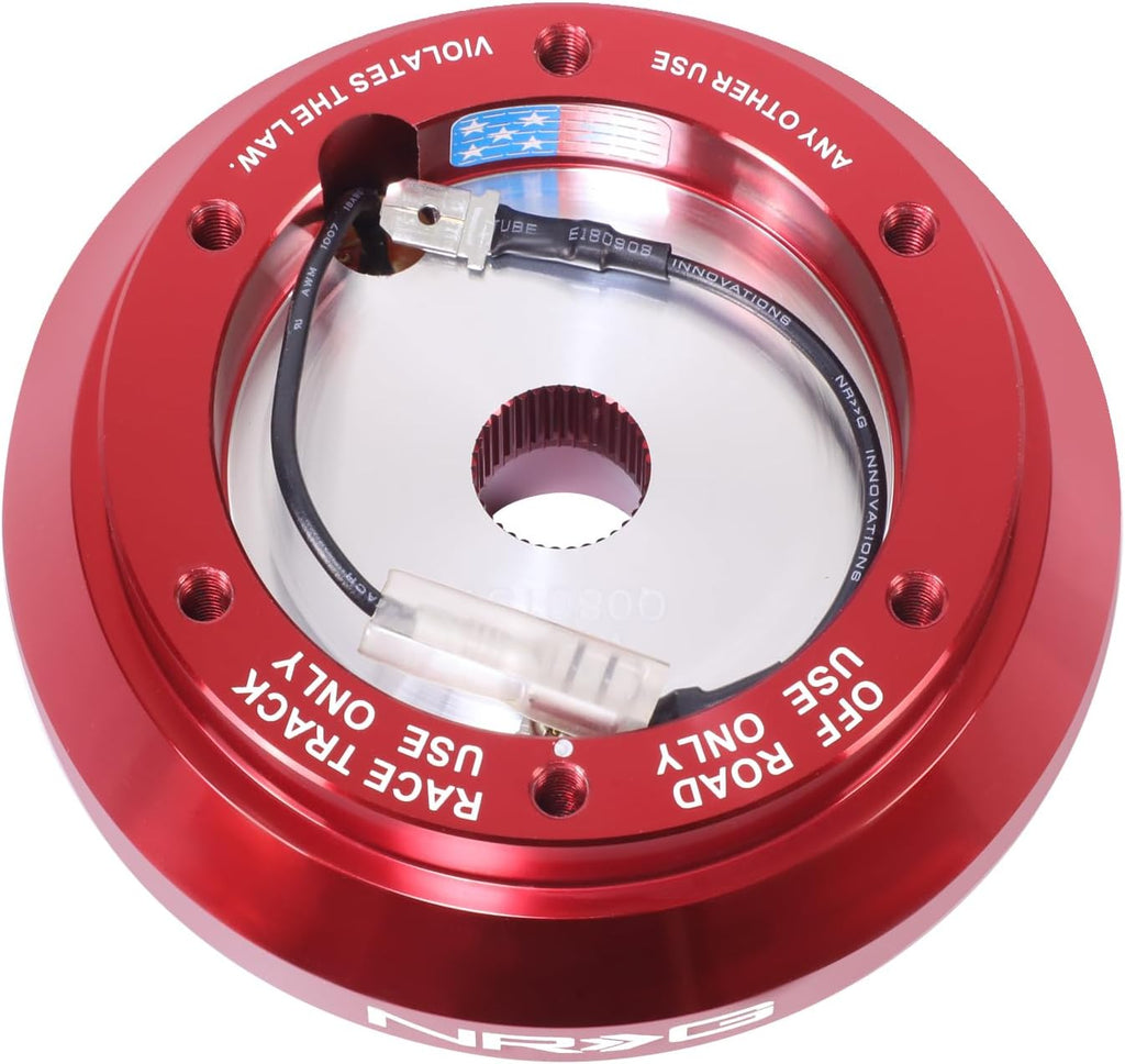 NRG Innovations Racing Style Steering Wheel Short Hub, Lockable Aluminum Steering Shaft, 6x70mm Bolt Pattern Quick Release Adapter Unit, For Mitsubishi/Subaru, Red, NRG-SRK-100H-RD