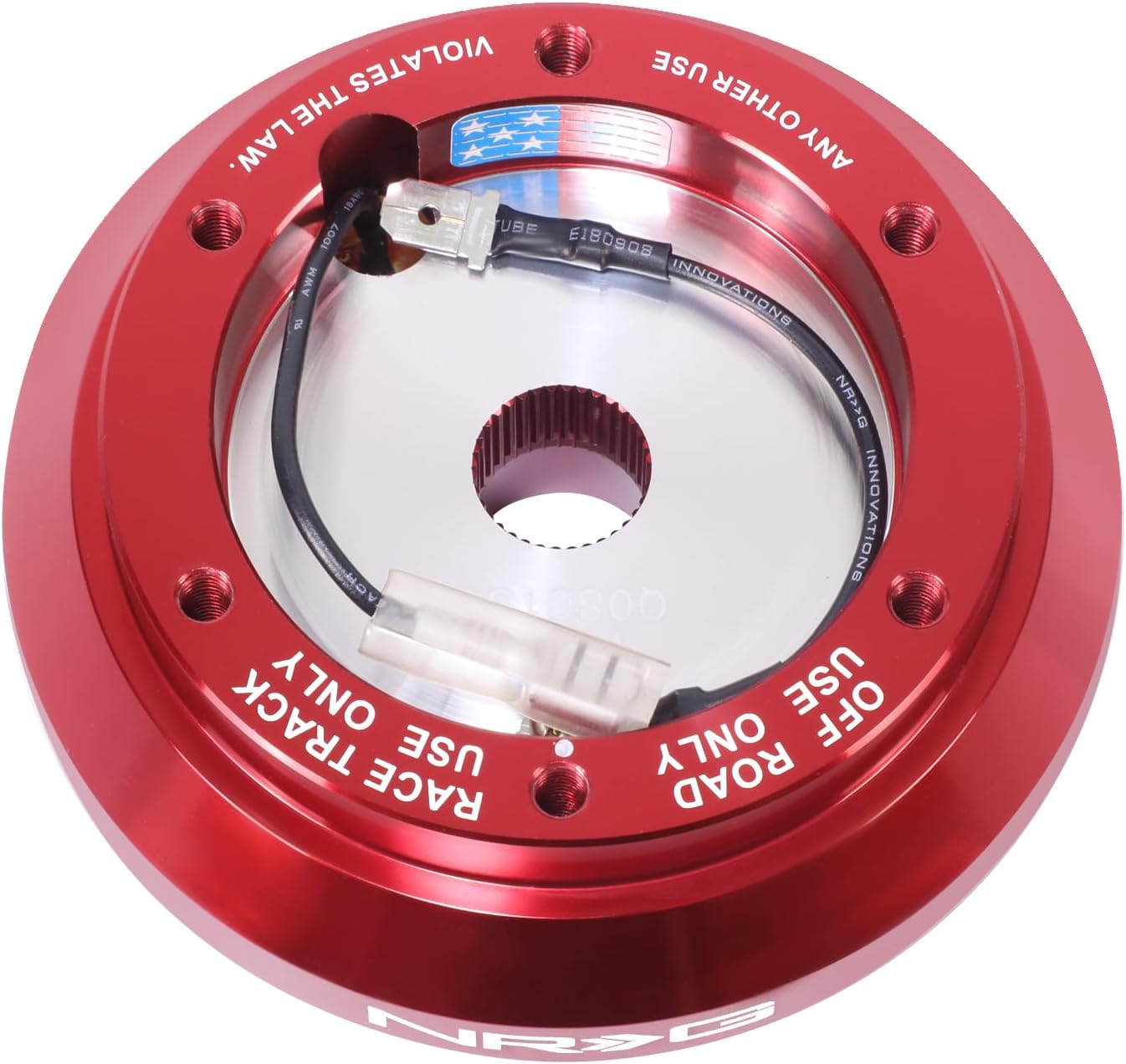 NRG Innovations Racing Style Steering Wheel Short Hub, Lockable Aluminum Steering Shaft, 6x70mm Bolt Pattern Quick Release Adapter Unit, For Mitsubishi/Subaru, Red, NRG-SRK-100H-RD