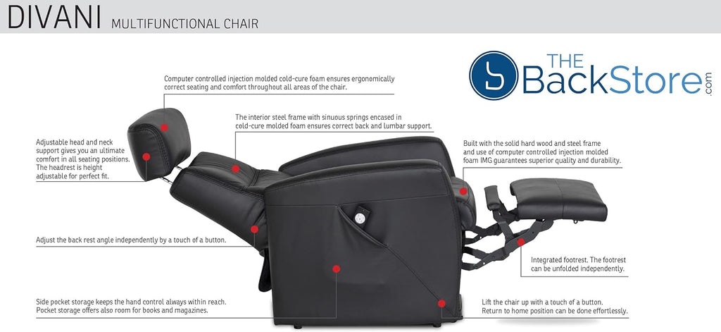 IMG Divani RG 225 Medium Glider Relaxer Rocking Recliner Swivel Chair - Sauvage Charcoal Leather Manual Recline - Adjustable Headres