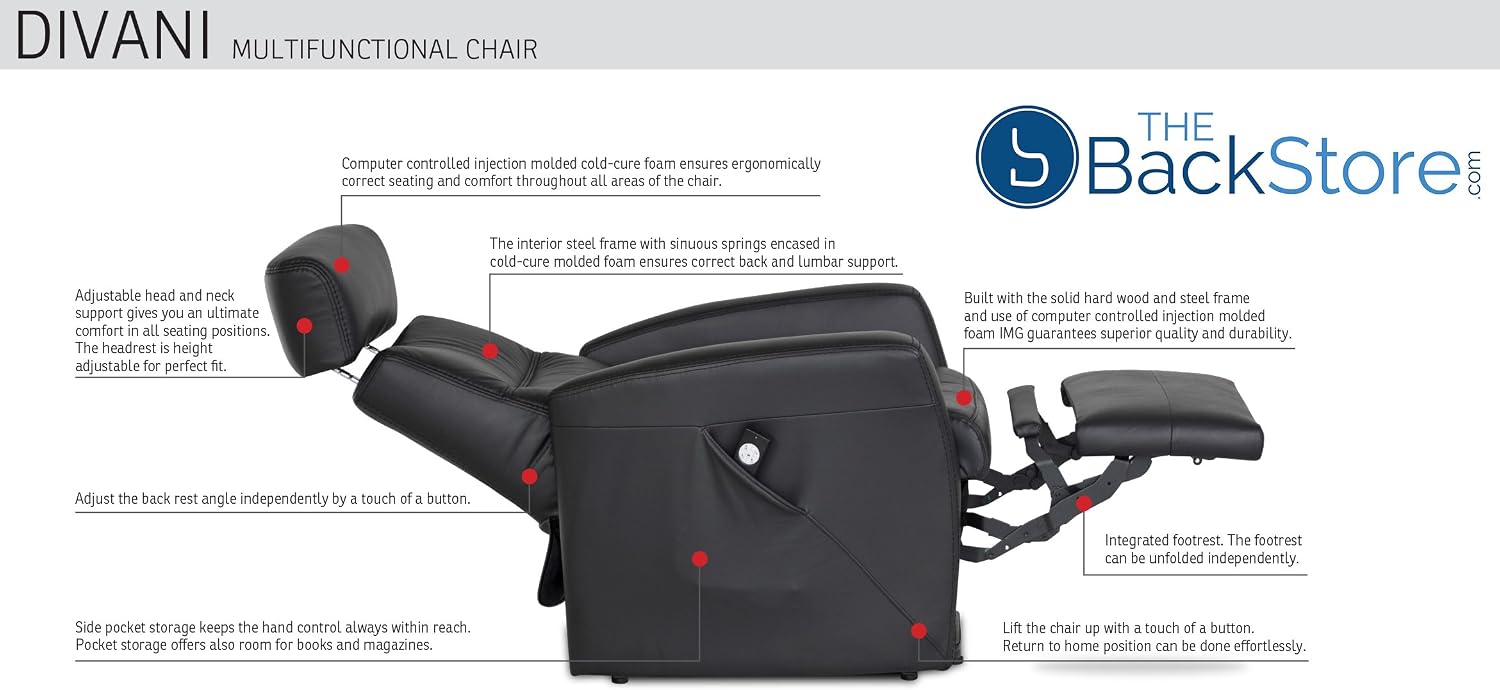 IMG Divani RG 225 Medium Glider Relaxer Rocking Recliner Swivel Chair - Sauvage Charcoal Leather Manual Recline - Adjustable Headres