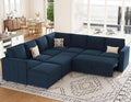 Belffin Modular Sectional Sofa with Sleeper Sofa Couch Pullout Bed, Oversized U Shaped Sleeper Sectional Couch with Storage Seat for Living Room, Blue