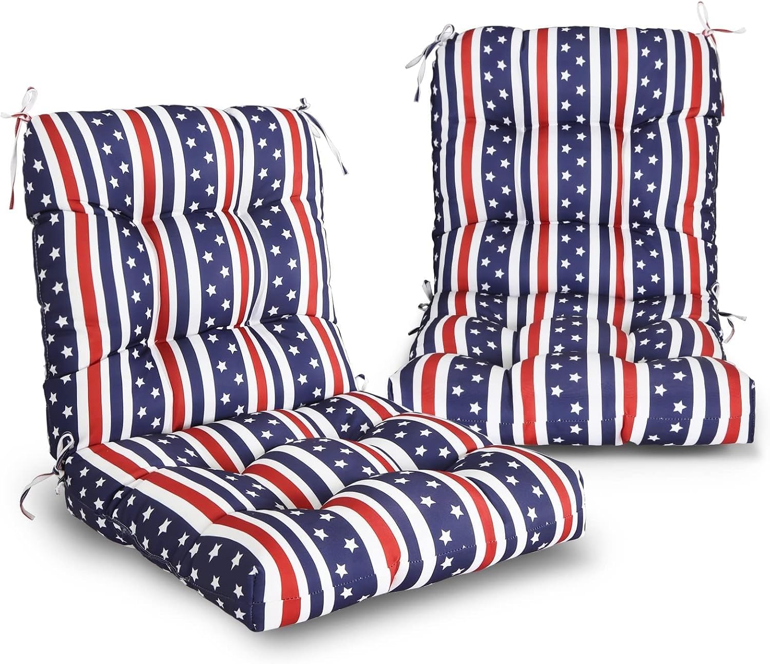 EAGLE PEAK Tufted Outdoor/Indoor Seat/Back Chair Cushions, 2 Pack, 42'' x 21'', American Flag