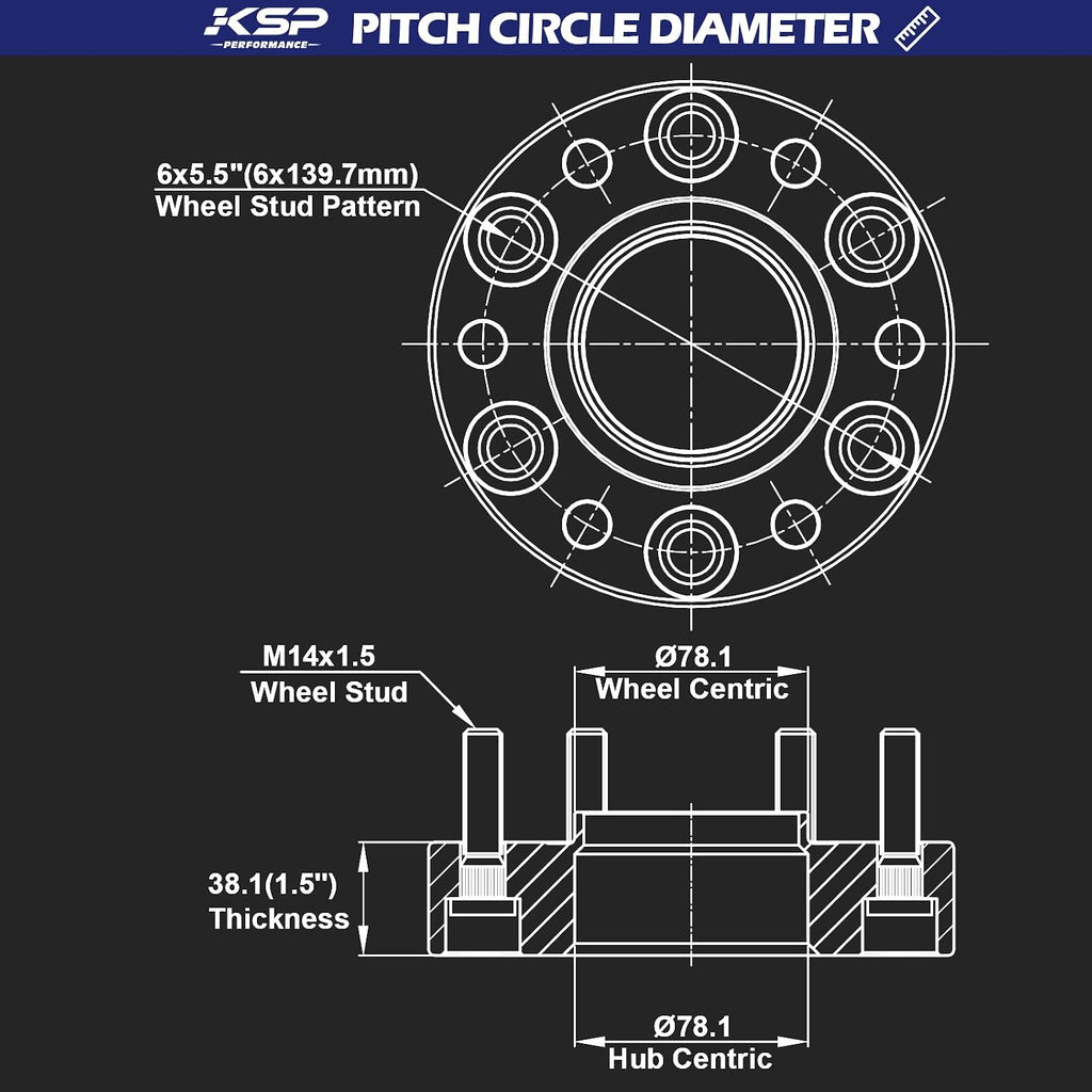 KSP 6X5.5 Wheel Spacers for Silverado Sierra,1.5'(38mm) Real Forged Spacers with 78.1mm Hub Bore M14x1.5 Studs fit for Tahoe Avalanche Express Suburban Sierra Yukon