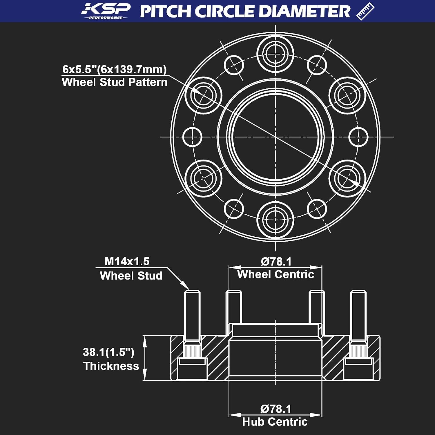 KSP 6X5.5 Wheel Spacers for Silverado Sierra,1.5'(38mm) Real Forged Spacers with 78.1mm Hub Bore M14x1.5 Studs fit for Tahoe Avalanche Express Suburban Sierra Yukon
