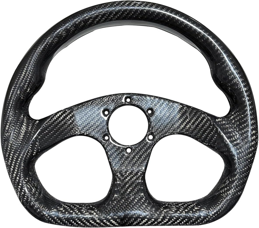 Universal 320mm Real Carbon Fiber Racing Steering Wheel Black (02) | Flat Bottom D shaped ,hard and lightweight ,6 Holes Semicircle Jet
