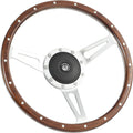 14'' Classic Riveted wood grain steering wheel with horn button
