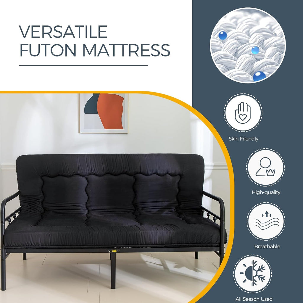 MAXYOYO 6' Extra Thick Japanese Floor Mattress Futon Mattress, Foldable Tatami Pad for Adults, Roll Up Floor Mat for Living Room Guest Room RV, Black, Full