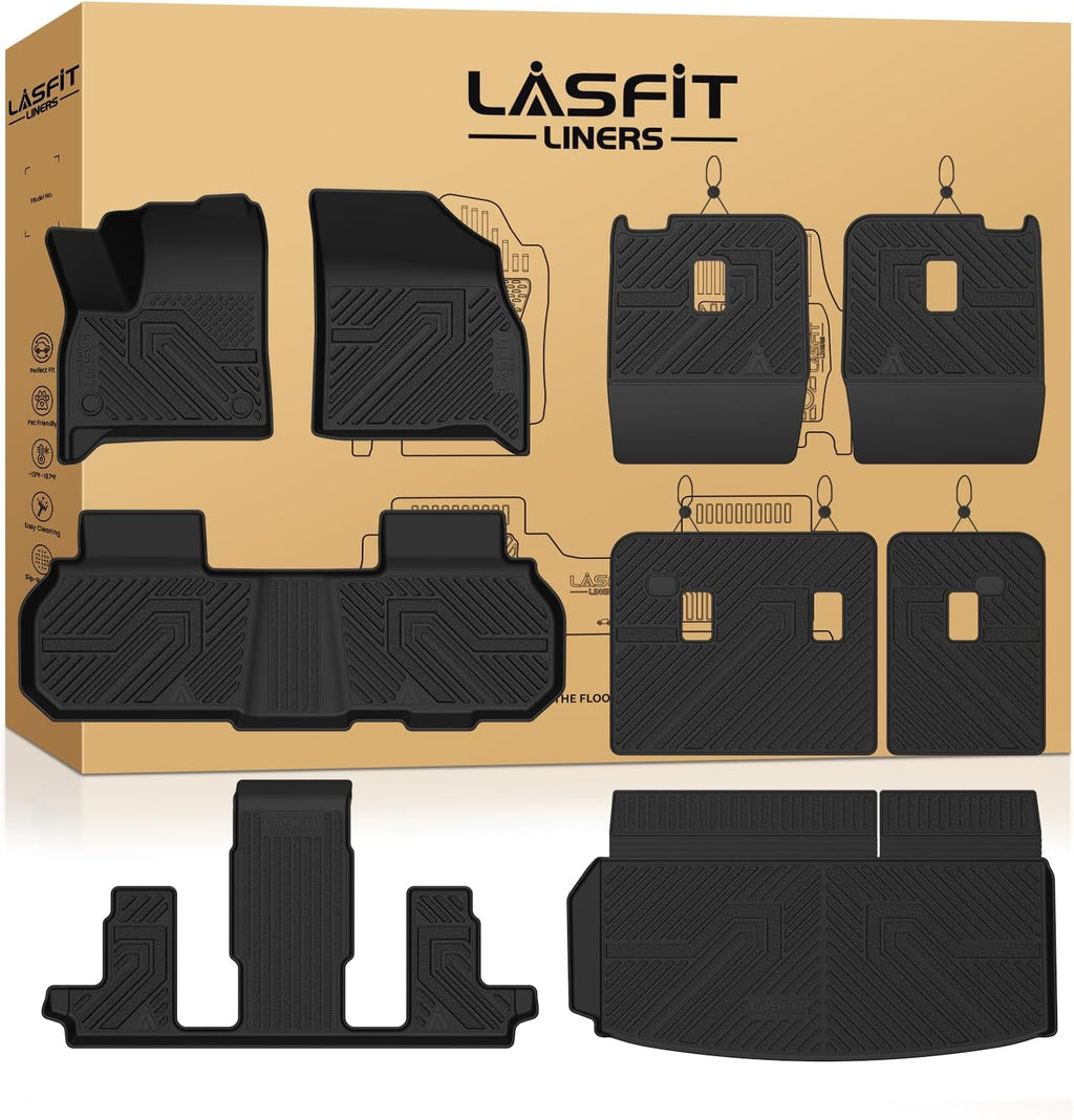 LASFIT Floor Mats & Cargo Liner with Backrest Mat for Chevy Traverse 2024-2026 (Only 7 Seats) & GMC Acadia 2024-2026 (Only 7 Seats) & Buick Enclave 2025-2026, All Weather TPE Custom Fit Floor Liners