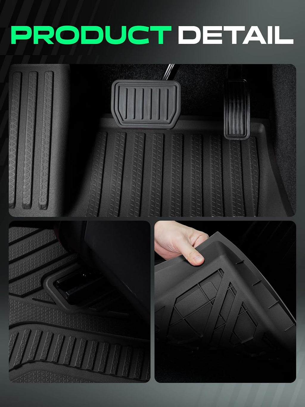 YHTAUTO Floor Mats & Cargo Liners for Tesla Model Y Juniper 2025 2026, TPE Floor Liners All Weather Custom Fit, 1st & 2nd Row & Frunk Mat & Cargo Trunk Mat & Lower Storage Mat, Set of 6, Black
